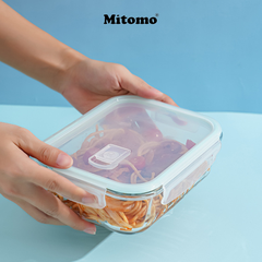 Bộ 3 Hộp Thuỷ Tinh Hình Chữ Nhật Nắp Trong Suốt Đựng Phực Phẩm Cao Cấp Mitomo
