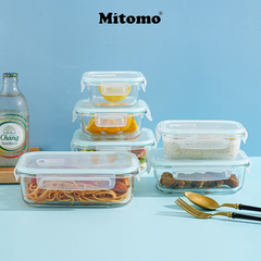 Bộ 3 Hộp Thuỷ Tinh Hình Chữ Nhật Nắp Trong Suốt Đựng Phực Phẩm Cao Cấp Mitomo