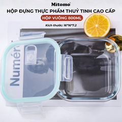 Bộ 3 Hộp Thuỷ Tinh Nắp Trong Suốt Hình Vuông Đựng Phực Phẩm Cao Cấp Mitomo
