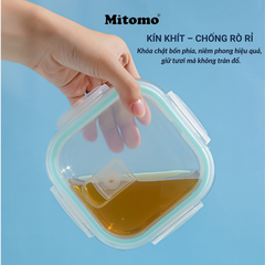 Bộ 3 Hộp Thuỷ Tinh Nắp Trong Suốt Hình Vuông Đựng Phực Phẩm Cao Cấp Mitomo