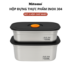 Bộ 2 Hộp Bảo Quản Thực Phẩm Inox 304 Hình Chữ Nhật –  Nắp Kín Hơi, An Toàn, Bền Đẹp, Tiện Lợi