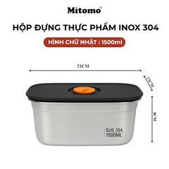 Bộ 2 Hộp Bảo Quản Thực Phẩm Inox 304 Hình Chữ Nhật –  Nắp Kín Hơi, An Toàn, Bền Đẹp, Tiện Lợi