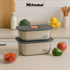 Bộ 2 Hộp Bảo Quản Thực Phẩm Inox 304 Hình Chữ Nhật –  Nắp Kín Hơi, An Toàn, Bền Đẹp, Tiện Lợi