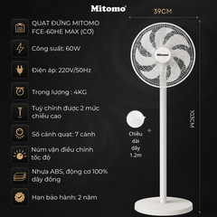 Quạt Đứng Cao Cấp Mitomo FCE-60HE Max - Phím cơ, hoạt động siêu êm ái