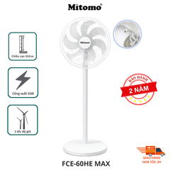 Quạt Đứng Cao Cấp Mitomo FCE-60HE Max - Phím cơ, hoạt động siêu êm ái