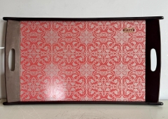 Khay mika khung gỗ họa tiết gấm
