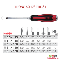 Tô vít đóng 2 cạnh thân ngắn VESSEL No.930-6x38