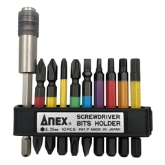 Vỉ 9 Mũi vặn vít và Đầu nối vít ANEX ACMH9-E