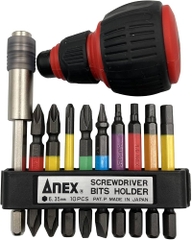 Vỉ 9 mũi vít kèm Đầu nối vít và cán ANEX ACMH9-EH