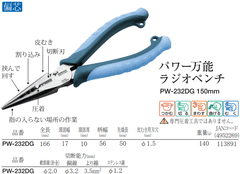 Kìm nhọn đa năng tác động mạnh 150mm TSUNODA PW-232DG