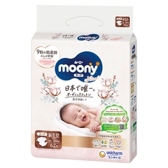 Bỉm cao cấp Moony Natural Organic dán NB62 cho bé sơ sinh đến 5kg (new)