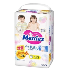 Bỉm Merries cộng miếng quần XL38+6 (mẫu mới)