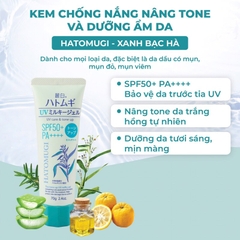 Kem chống nắng Kumano Hatomugi SPF50 + PA ++++ nâng tông, dưỡng ẩm da 70g - xanh bạc hà