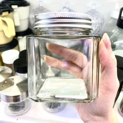 Lọ thủy tinh dáng vuông, nắp kim loại 380ml Echo
