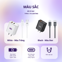 Bộ cáp sạc điện thoại 2 cổng  MZE Charge Max I - TypeC To Lighting - PC01