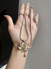 Kiểng cổ bạc chạm sen mặt sen liên hoa gold