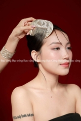 Lược bạc ta nguyên chất chạm Sen, Cúc, Rồng Phượng