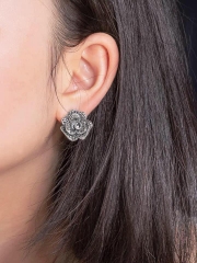 K49 Khuyên tai bạc hoa hồng đá