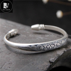 Vòng tay bạc nguyên chất hoa mẫu đơn V03