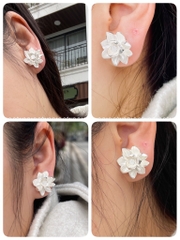 Khuyên tai bạc nguyên chất hoa sen tứ quý K170