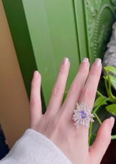 Nhẫn bạc nguyên chất hoa cúc nhuỵ đá thiên nhiên