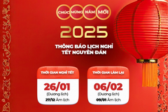 Thông báo lịch nghỉ Tết Ất Tỵ 2025