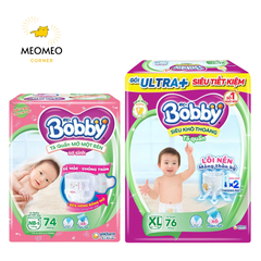 Tã / bỉm quần Mở Một Bên Bobby thiết kế dễ mặc cho bé sơ sinh NB-S / Bỉm quần siêu khô thoáng Bobby Ultra+ Gạo Non M L XL XXL