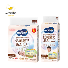 Tã / bỉm Moony Natural mềm mại cho bé  NB / S / M / L / XL / XXL