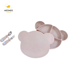 Khay ăn dặm cho bé hình gấu Barrot Kèm Nắp chất liệu Silicon chịu nhiệt