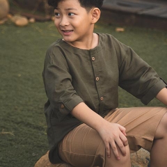 Áo dài tay bé trai vải Linen