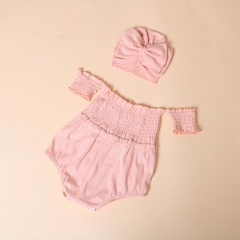 Set bodysuit cotton bo chun và nón nơ hồng