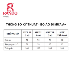 Bộ áo mưa Rando A+ Size XL