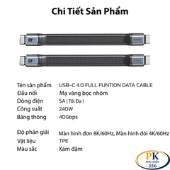 Cáp USB4 C to C 13cm Jasoz T-D223 40Gbps 240W 8K@60Hz Chính Hãng