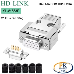 Đầu jack hàn VGA chuẩn DB15 3 hàng chân đồng vỏ ốp kim loại HD-Link YL-V1553M/F cao cấp