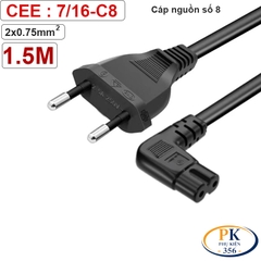 Cáp Nguồn Số 8 C7 Lõi Đồng 2×0.75mm² – Dây Nguồn IEC C7 An Toàn, Ổn Định Cho Adapter, TV, Loa đầu bẻ góc