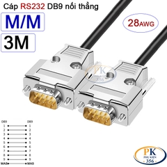 Dây cáp RS232 DB9 nối thẳng 2 đầu đực male - male 28AWG vỏ thép cao cấp dài 0.5M-40M