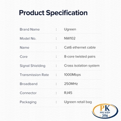 Dây cáp mạng RJ45 CAT6 1Gb 250Mhz Ugreen 11203 NW102 dây tròn màu xanh dài 3M