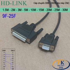 Cáp chuyển DB9 cái sang DB25 cái cho máy CNC Mazak, Makino, Akira, Moriseiki, YCM DB9F to DB25F dài 1M đến 30M