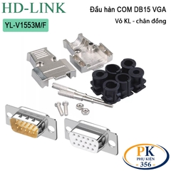 Đầu jack hàn VGA chuẩn DB15 3 hàng chân đồng vỏ ốp kim loại HD-Link YL-V1553M/F cao cấp