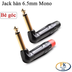 Đầu hàn jack 6.5mm mono bẻ góc (90°) mạ vàng – Vỏ kim loại, dùng cho cáp 3–6mm