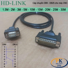 Cáp chuyển DB9 đực sang DB25 đực cho máy CNC Mazak, Makino, Akira, Moriseiki, YCM DB9M to DB25M dài 1M đến 30M