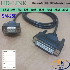 Cáp chuyển DB9 đực sang DB25 cái cho máy in màu PLC DB9M to DB25F dài 1M đến 30M