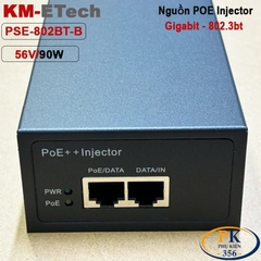 Bộ nguồn Adapter PoE+ Plus Injector 56V 90W Gigabit chuẩn IEEE802.3bt KM-Etech PSE802BT-B vỏ kim loại dùng cho camera PTZ
