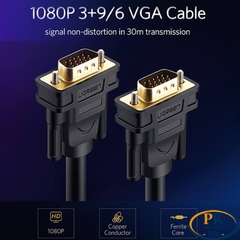 Dây cáp VGA 3M 3C+9 VG101 cao cấp dùng cho Máy tính, máy chiếu chính hãng Ugreen 11631