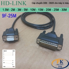 Cáp chuyển DB9 cái sang DB25 đực cho máy in màu, PLC DB9F to DB25M dài 1M đến 30M