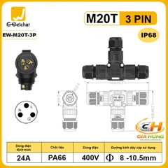 Đầu Cút Nối Chia Dây Điện Chữ T Chống Nước IP68 2,3,4 lõi Eweichat EW-M20T Ø10mm