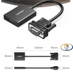Cáp chuyển VGA audio sang HDMI full HD CM269 chính hãng Ugreen 50945 dài 15CM