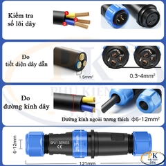 Đầu Nối Điện Chống Nước Âm Dương SP21 Chuẩn IP68 2 Đến 12 Lõi Bắt Vít Dùng Cho Dây 7 Đến 12mm