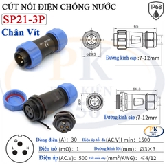 Đầu Nối Điện Chống Nước Âm Dương SP21 Chuẩn IP68 2 Đến 12 Lõi Bắt Vít Dùng Cho Dây 7 Đến 12mm