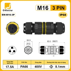 Đầu Cút Nối Dây Điện Chống Nước IP68 Eweichat EW-M16 Cho Dây Ø 8.5mm